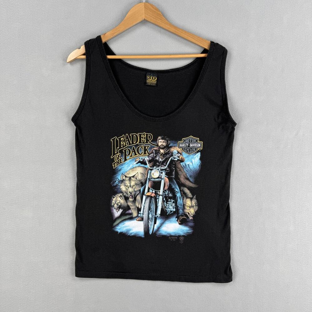 Vintage Harley Davidson Shirt Mens Large Black Leader Of The Pack 3D Emblem 80s